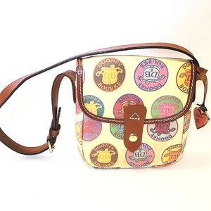 Dooney and Bourke Vintage Mini Purse Bag Cream Multicolored Leather Canvas